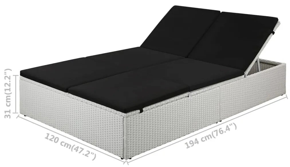 Fekete polyrattan napozóágy párnával