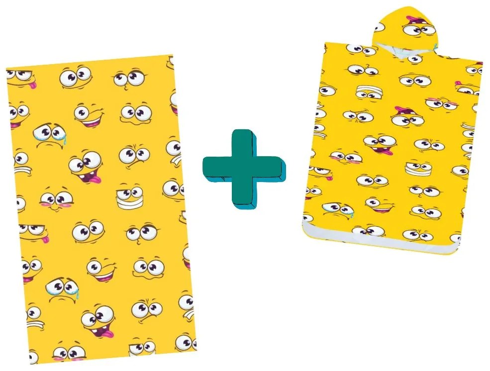 Strandkészlet SMILE – Fürdőlepedő 100×180 cm és poncsó 80×145 cm, sárga