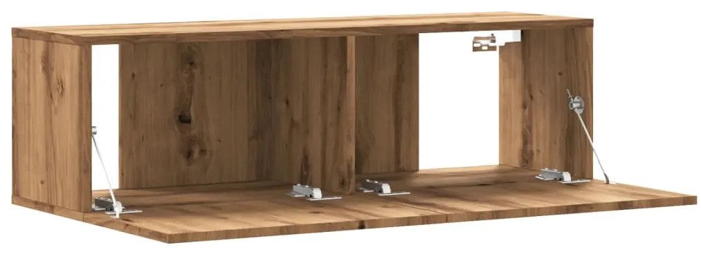 kézműves tölgy színű szerelt fa fali TV-szekrény 100x30x30 cm