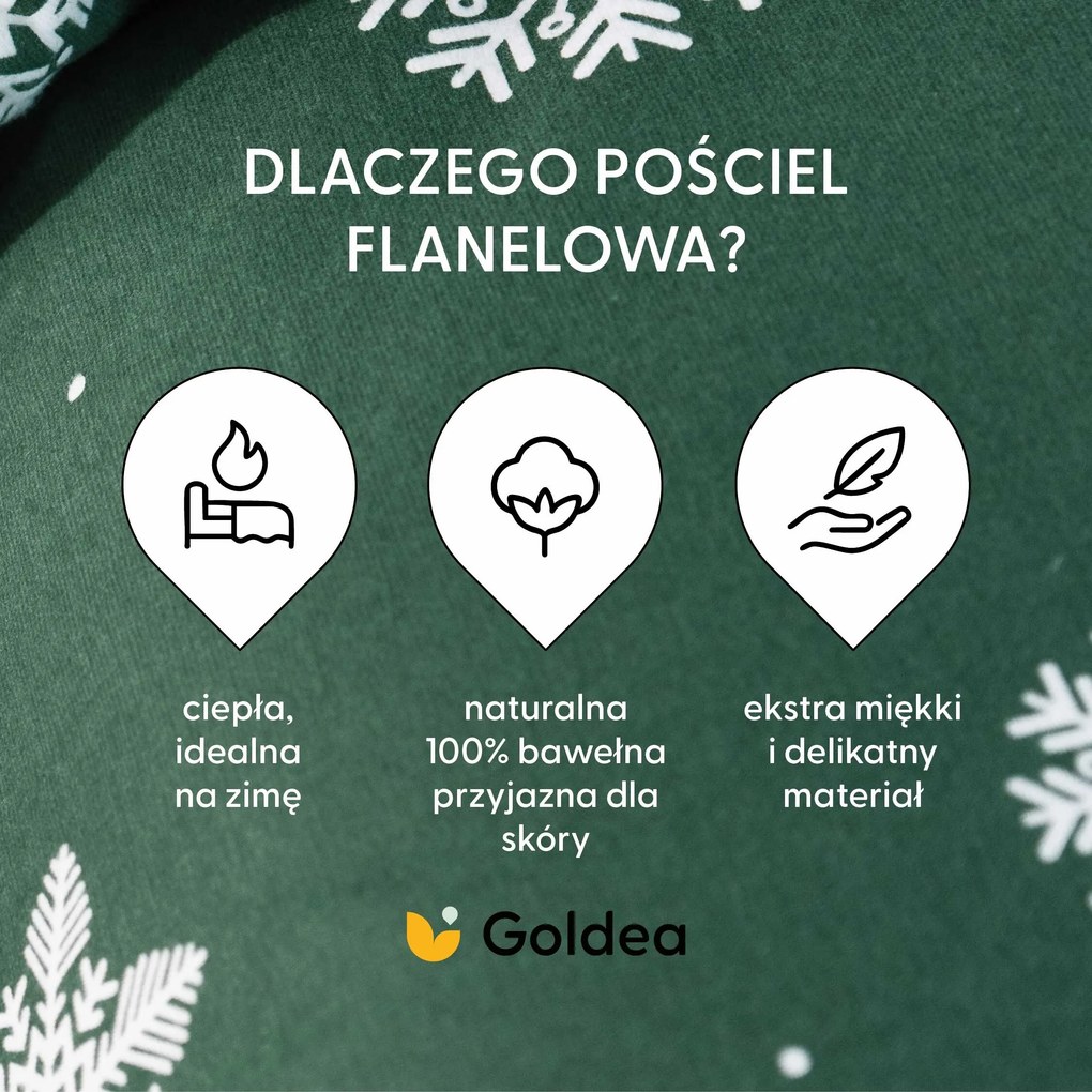 Goldea flanel ágyneműhuzat - hópelyhek zöld alapon 150 x 200 és 50 x 60 cm
