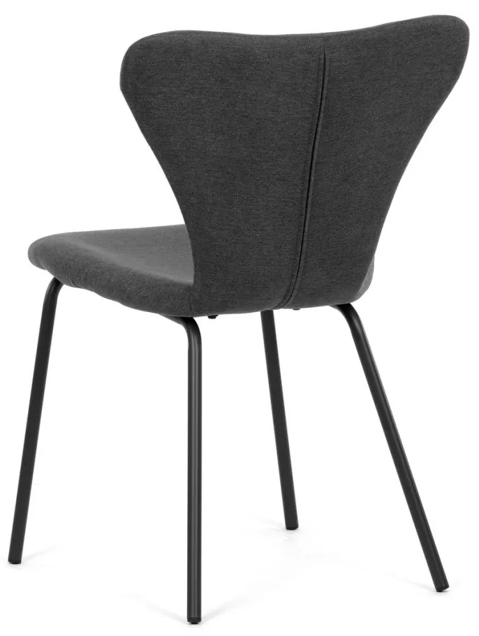 Scaun de sufragerie, material gri, picioare metalice negre