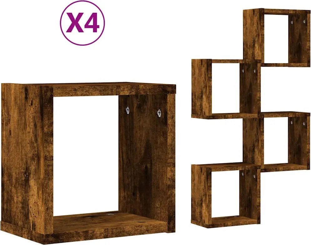 vidaXL Falpolcok polcokkal 4 pcs Füstölt tölgy 26 x 15 x 26 cm Faanyag
