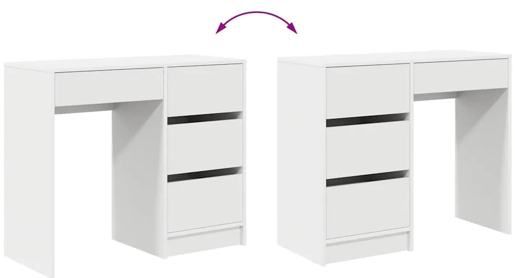 Asztal fiókkal polcokkal Fehér 90 x 37,5 x 75 cm Faanyag