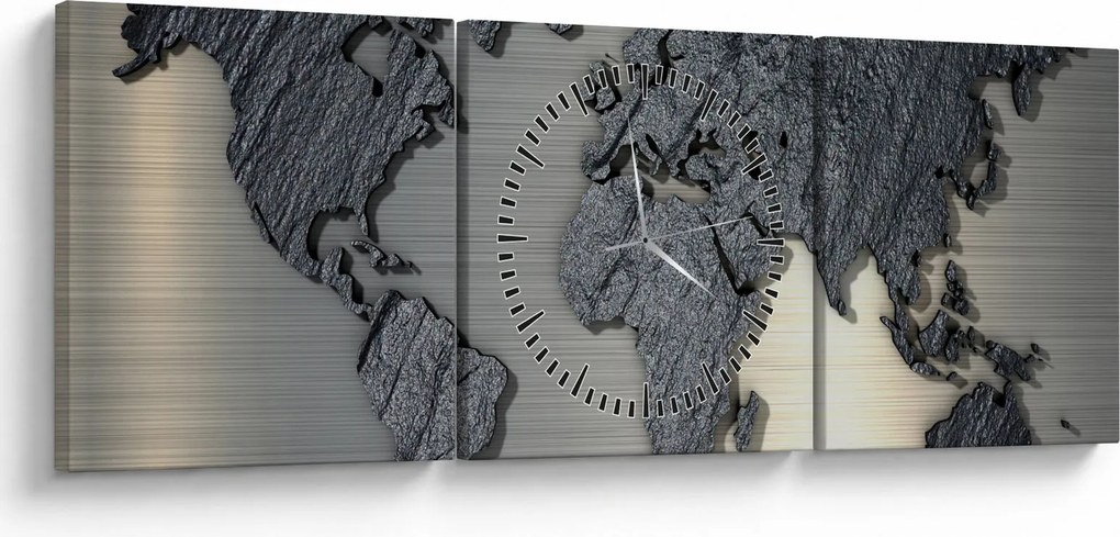 Kép - Világtérkép kő textúra (órával) (90x30 cm)
