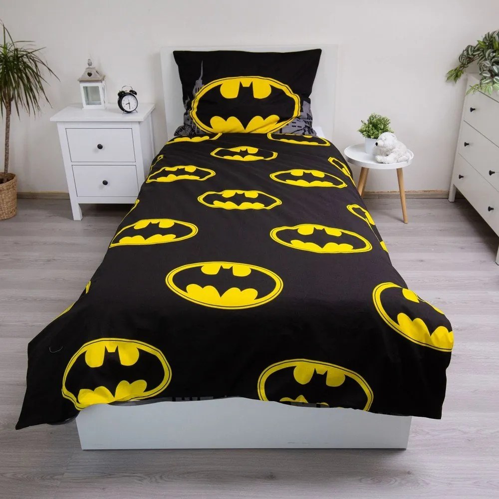 Egyszemélyes pamut gyerek ágyneműhuzat 140x200 cm Batman "The Emblem" – Jerry Fabrics