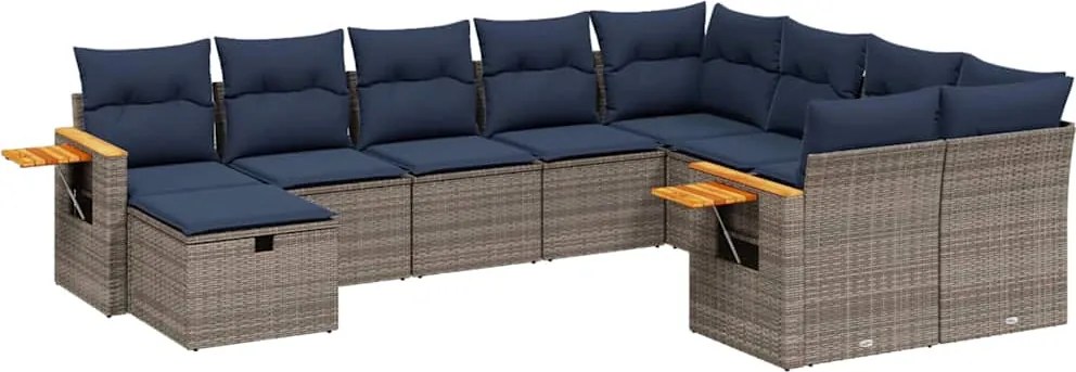 vidaXL 10 részes szürke polyrattan kerti ülőgarnitúra párnával