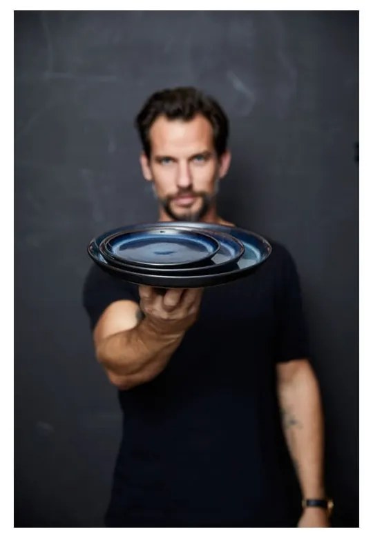 Fekete-kék desszertes kőedény tányér ø 17 cm Gastro Dark Blue/Black – Bitz