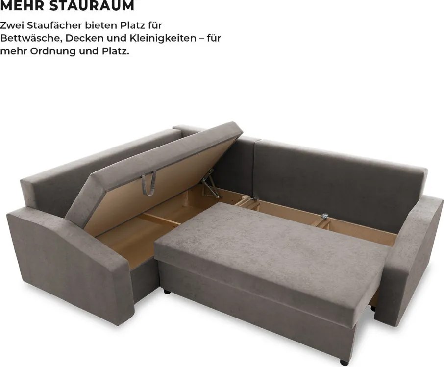 Grande Plus sarokkanapé, baloldali, szövet anyag, szürke