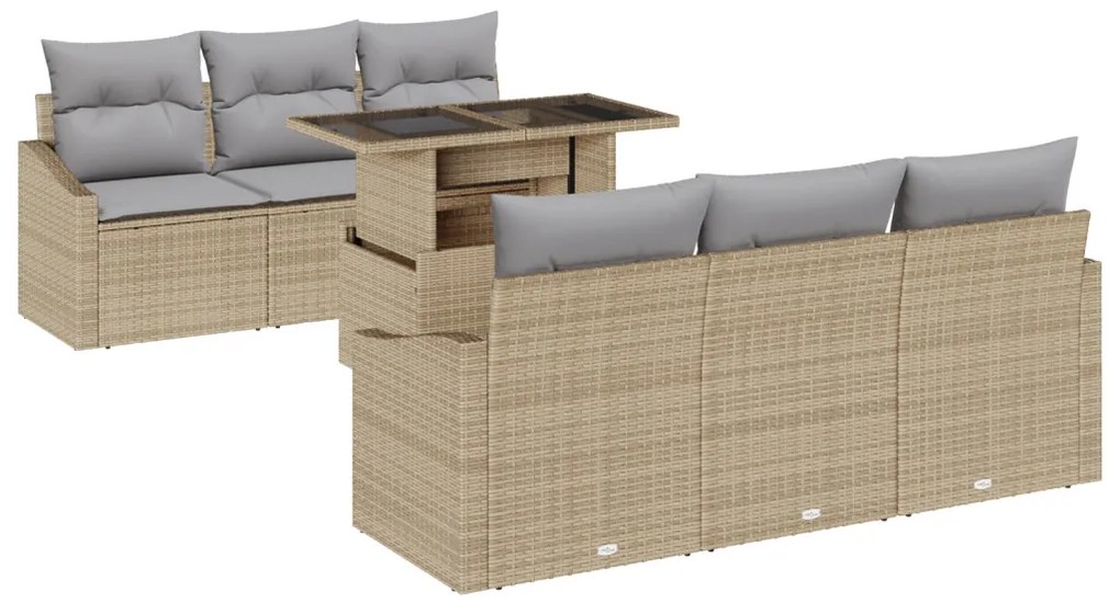 7 részes Kert Kanapé Szett Párnákkal Bézs Poli Rattan