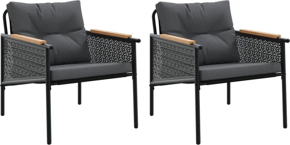 vidaXL 2 db fekete acél kerti szék párnákkal