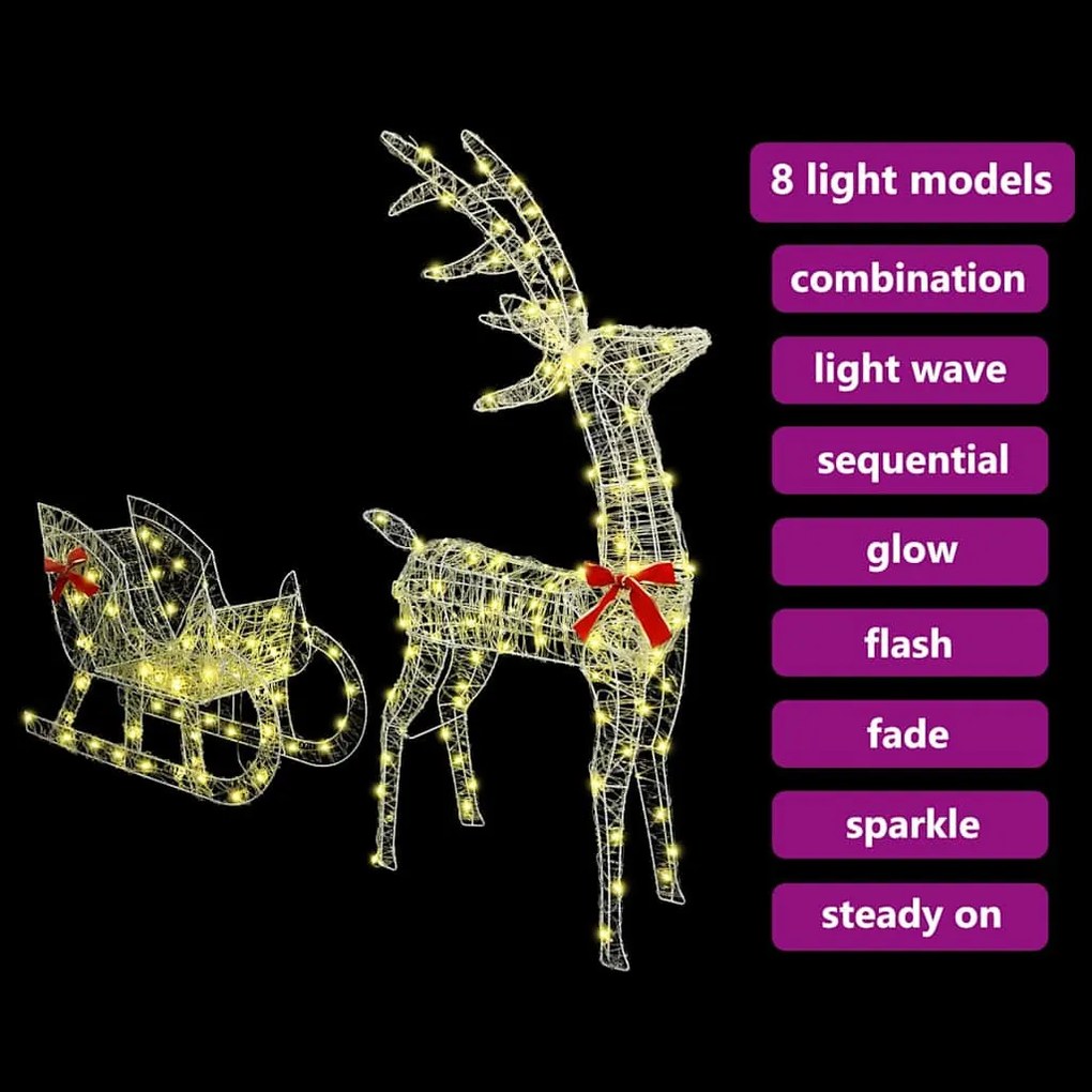 Rénszarvas húzta szán Meleg fehér 70 x 26 x 128,5 cm Akril
