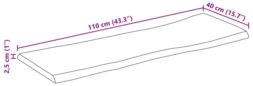 tömör nyers mangófa természetes élű asztallap 110 x 40 x 2,5 cm