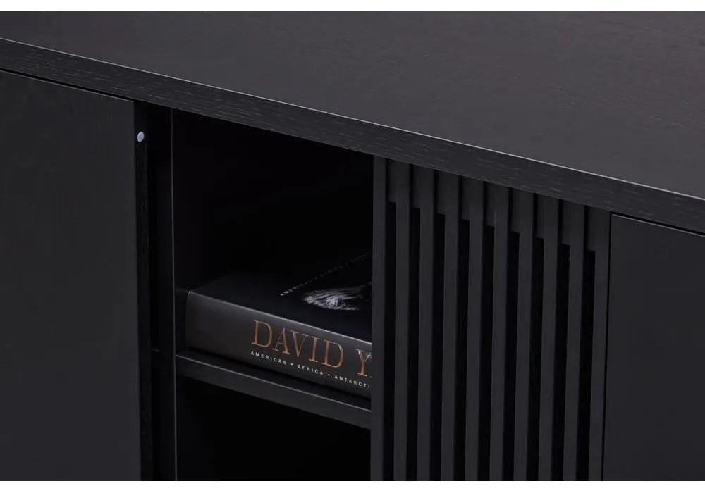 Fekete alacsony komód tölgyfa dekorral 188x75 cm Ende – Woodman