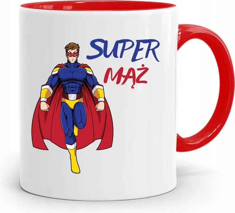 Piros Bögre Ajándék Fiúnak Szuper Férj nyomott mintával