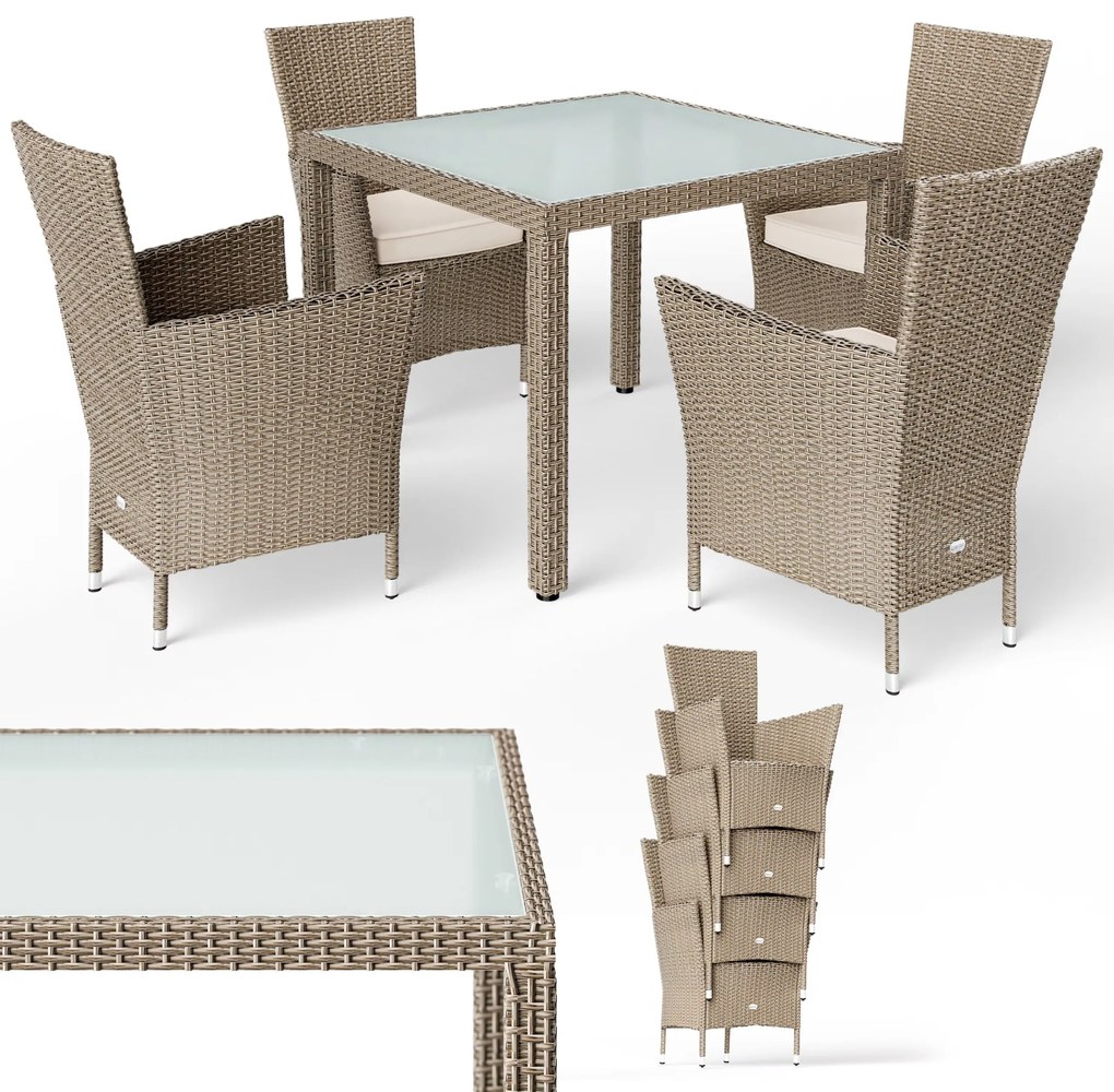 Casaria® Kerti rattan garnitúra Bali 1+4 - bézs/krém