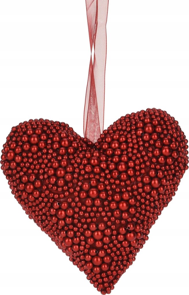 Függő gyöngyös Szívek, 15cm, piros
