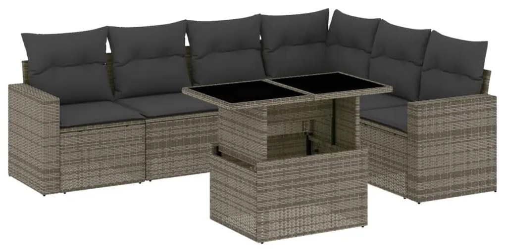 7 részes szürke polyrattan kerti ülőgarnitúra párnákkal