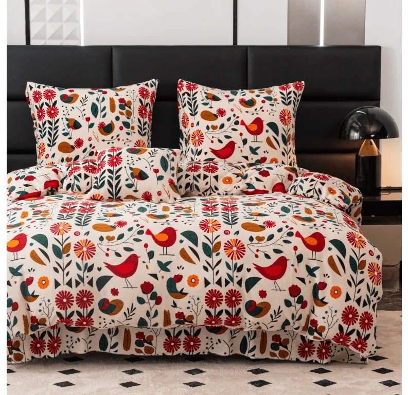 Mikroplüss ágyneműhuzat RETRO MADÁR színes Ágyneműhuzat mérete: 2 db 70 x 90 cm | 200 x 220 cm