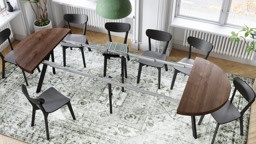 Mazzoni EXPANSO Barna Tölgy/fekete lábak - LOFT/IPARI STÍLUSÚ 310 cm-re BŐVÍTHETŐ NAGY KEREK ASZTAL Ø110 Y LÁBAKKAL