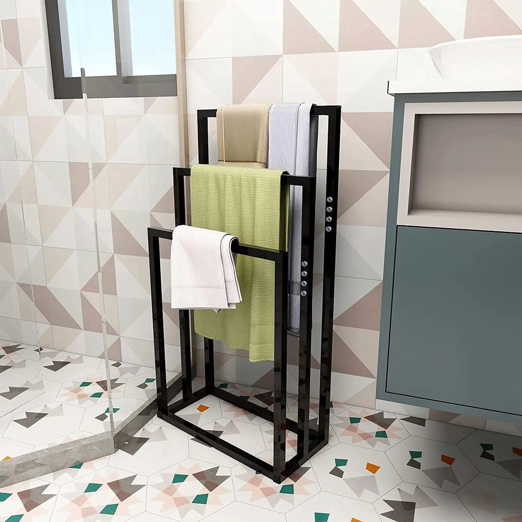 Tutumi Tutumi, 3 karos fém törülközőtartó 600x260x1000 mm 391840, fekete matt, HOM-01003