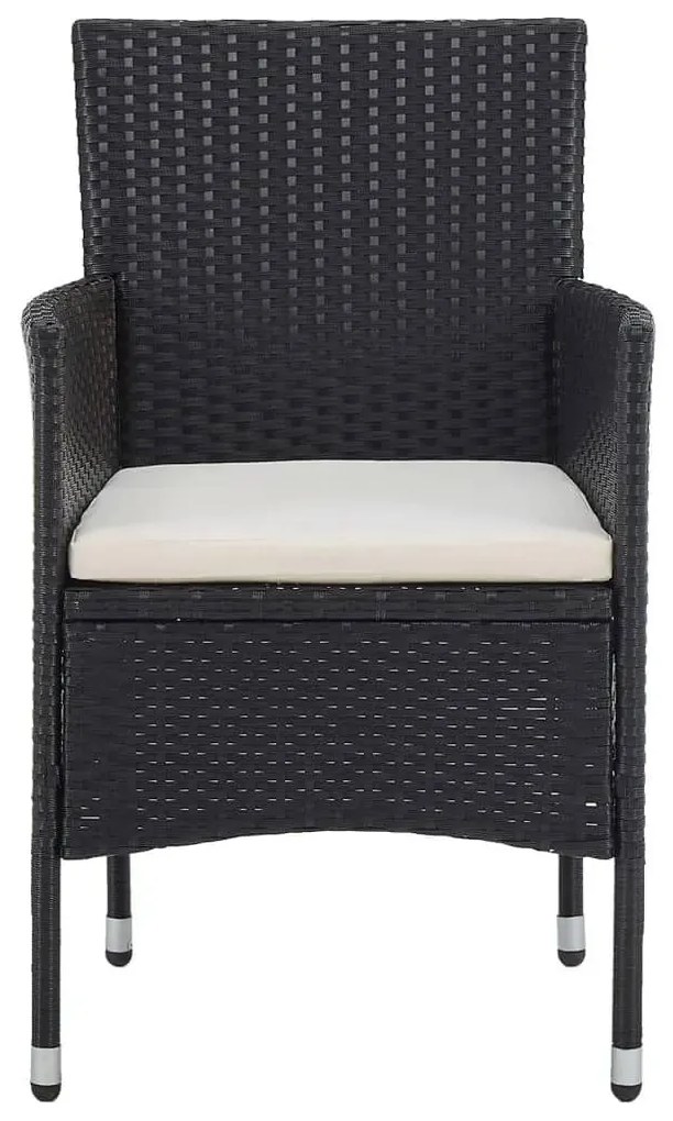 3 részes fekete polyrattan és edzett üveg kerti étkezőszett