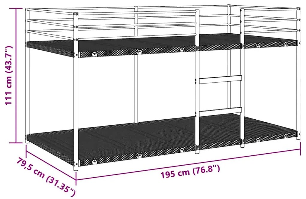 fehér acél emeletes ágy matrac nélkül 75 x 190 cm