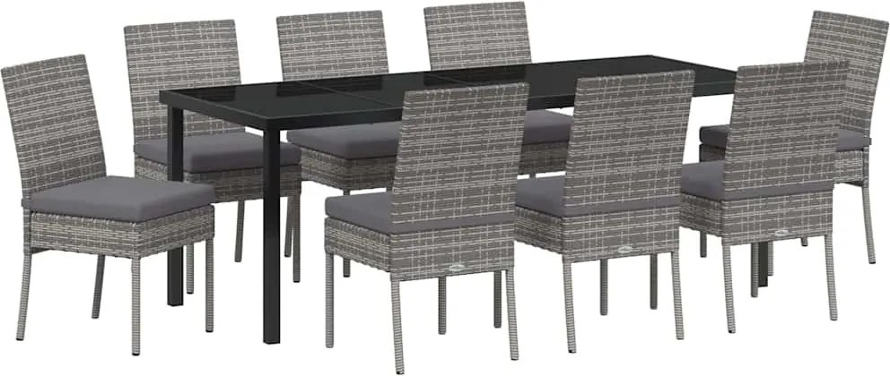 vidaXL Kert étkező szett 9 pcs Szürke Porszórt acél