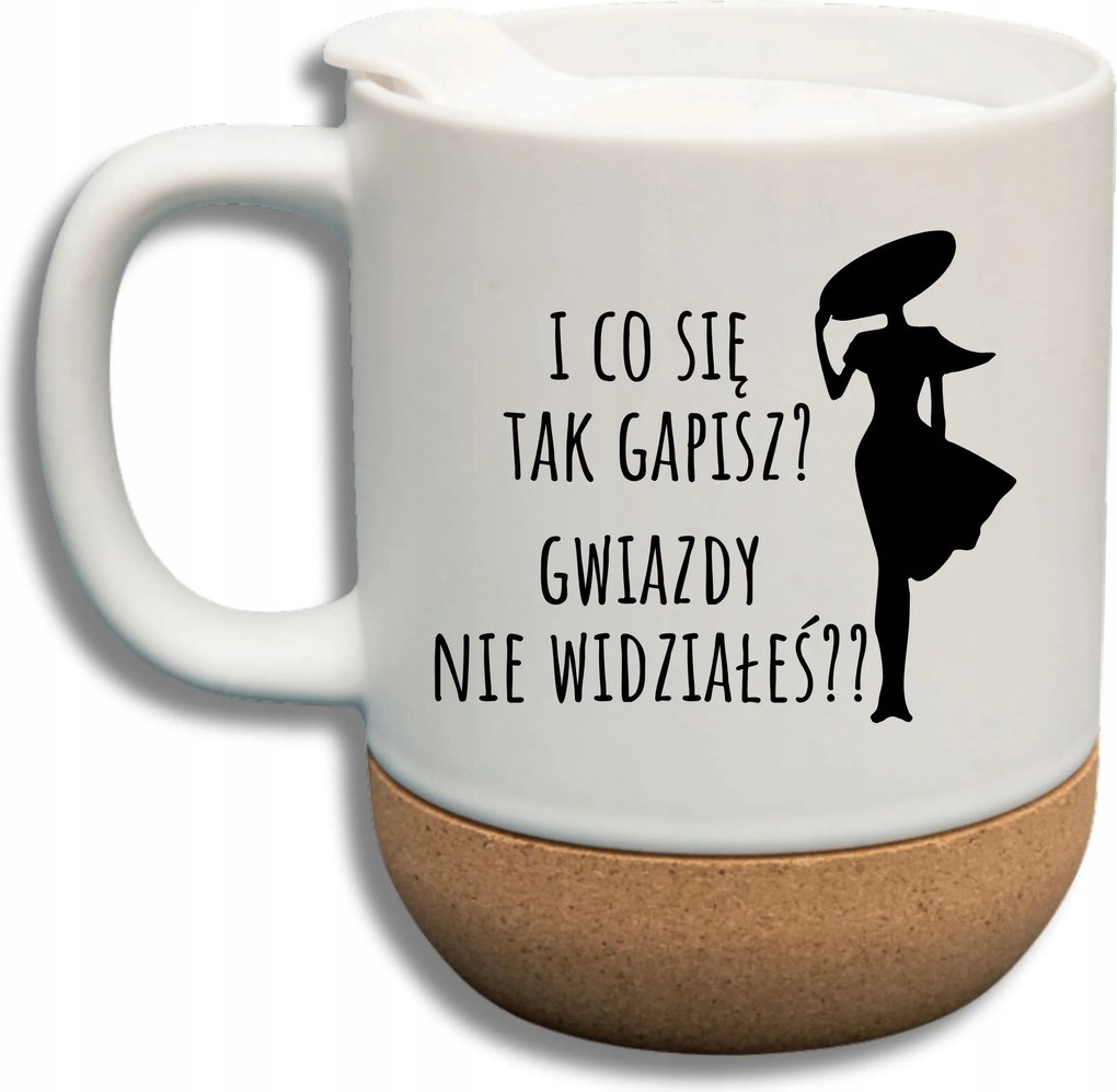 Fehér Bögre Fedéllel És Parafa Aljjal Ajándék És Mit Bámulsz Így?