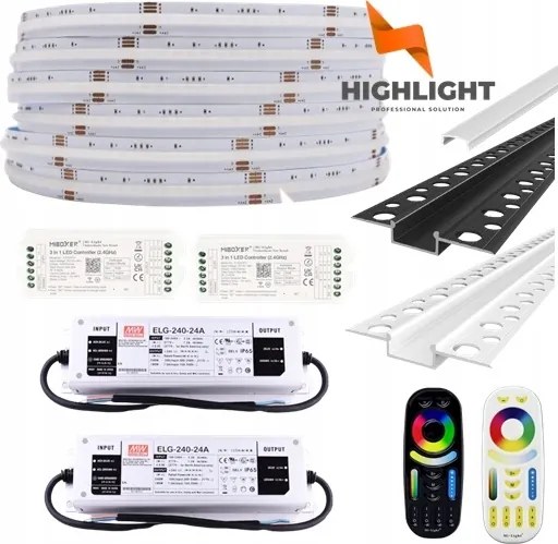 30m Homlokzati szett IP65 Led szalag Cob Rgbw Profil Fehér vagy Fekete)