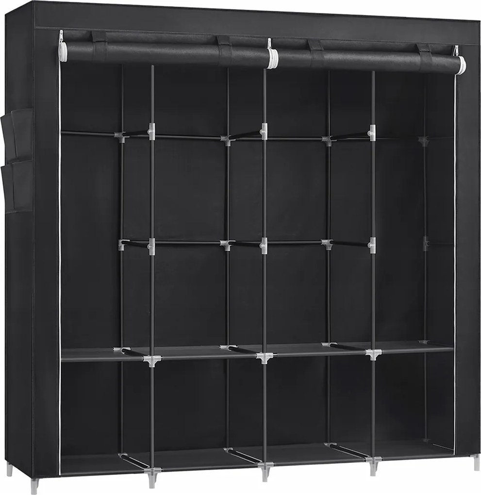 Ruhatároló szekrény, hordozható szekrény, ruhatartó állvány 45x170x167cm fekete