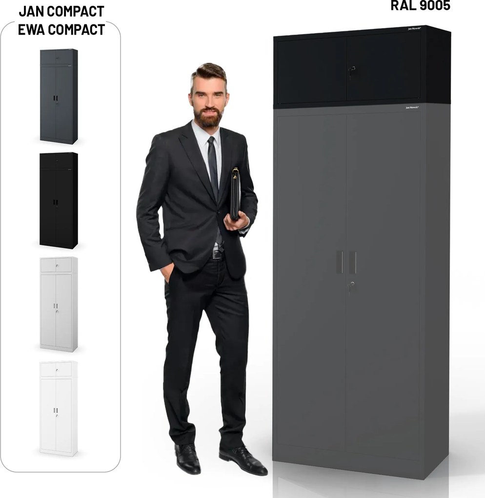 Felső szekrényelem EWA Compact öltözőszekrényhez – 800 x 380 x 400 mm, fekete