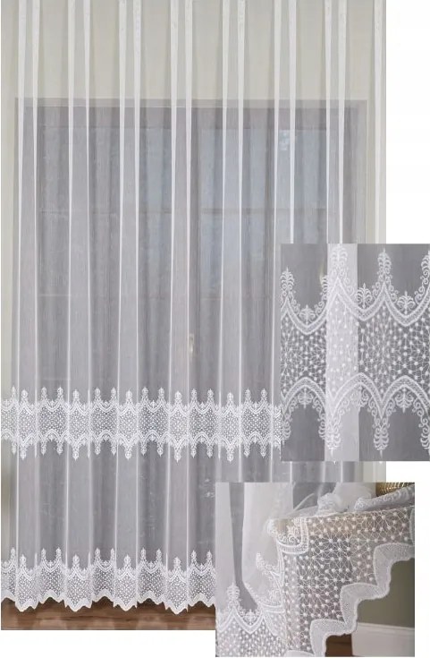 Hímzett Függöny Fehér Mintás Sz.290x230 Bevarrt Sárkány Ráncoló Szalag