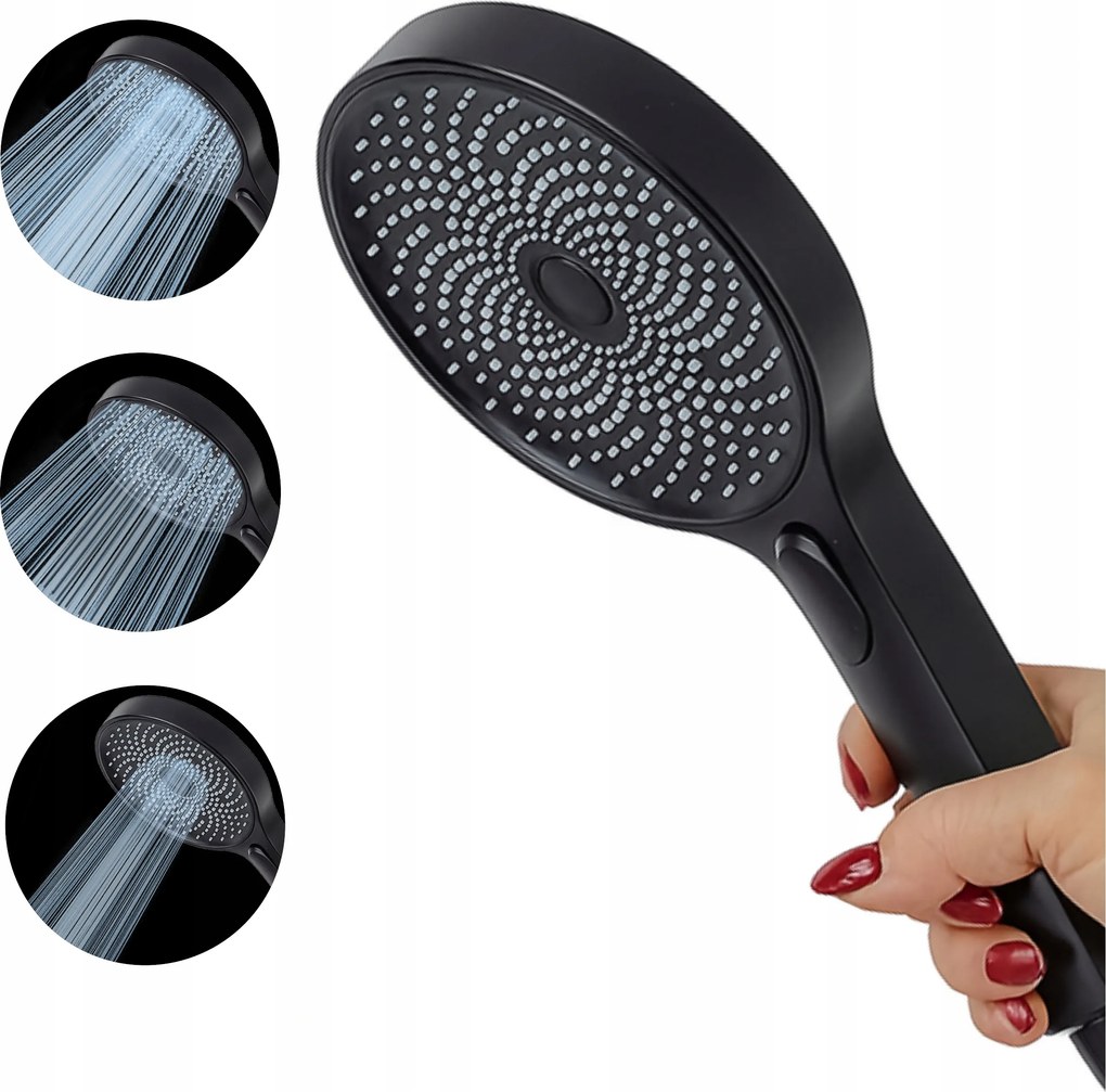 Zuhanyfej zuhanyfej Fekete Matt 3 funkció Tartós Funkcionális