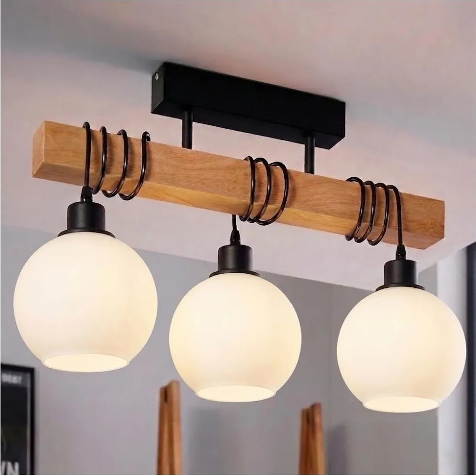 BRILAGI - Felületre szerelhető csillár WOOD GLASS 3xE27/60W/230V fenyő/fekete/fehér