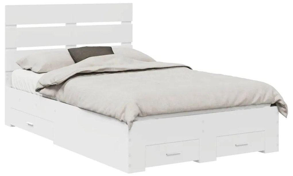 vidaXL Ágykeret fiókkal fejtámlával Fehér 135 x 190 cm Faanyag