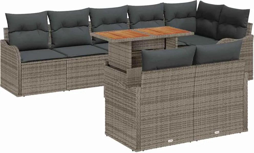 vidaXL Kerti Kanapé Szett párnával 9 pcs Szürke