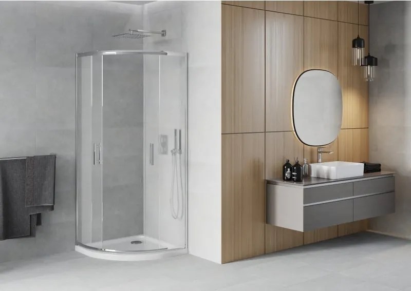 Mexen Rio zuhanykabin félkör alakú 80 x 80 cm, zúzmara, króm + Flat zuhanytálca, fehér - 863-080-080-01-30-4110