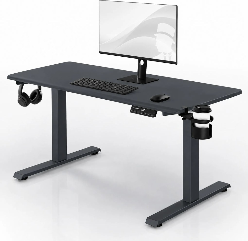 Elektromos íróasztal magasságállítással ergonomikus antracit,1400x700 mm: ARIA