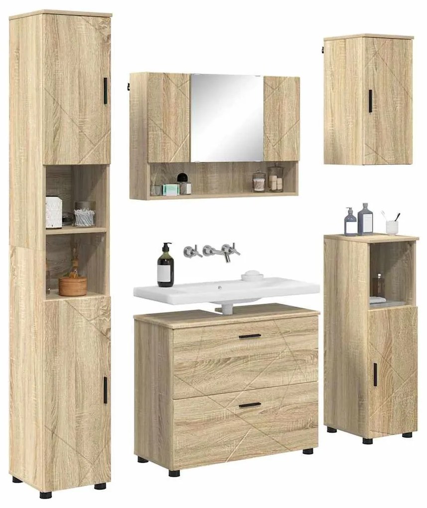Fürdőszoba bútor szett 5 pcs sonoma tölgy 30 x 35 x 192 cm