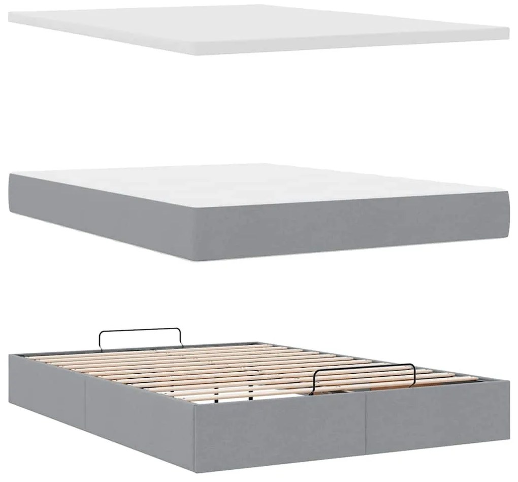 Ottomán ágy matraccal világosszürke 140x190 cm szövet