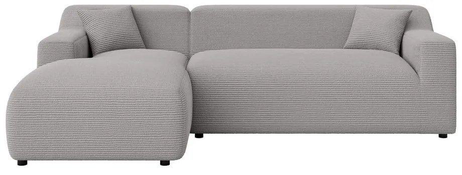 Világosszürke kordbársony sarokkanapé (bal oldali-heverő résszel) Martin – Ropez