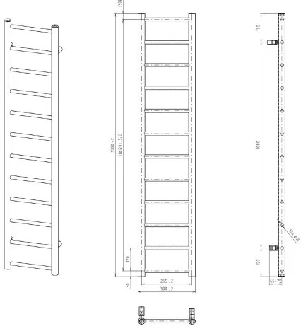 Sapho - DINA fürdőszobai radiátor, 278 W, 30x138 cm, fehér