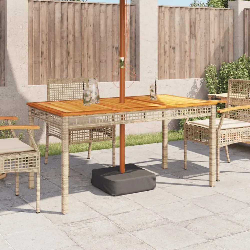 bézs polyrattan és akácfa kerti asztal 140 x 80 x 75 cm