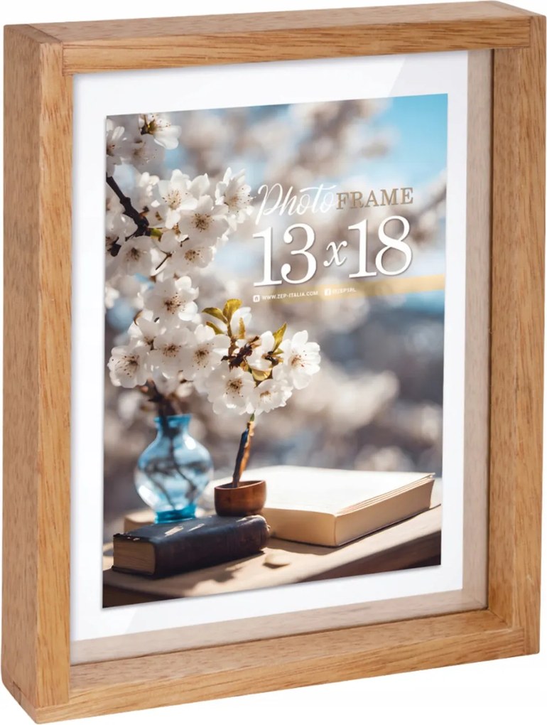 Fa képkeret 13x18 kétoldalas natúr üveg ajándék