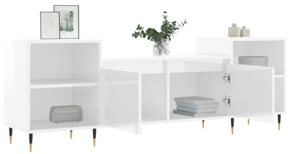fehér magasfényű szerelt fa TV-szekrény 160x35x55 cm