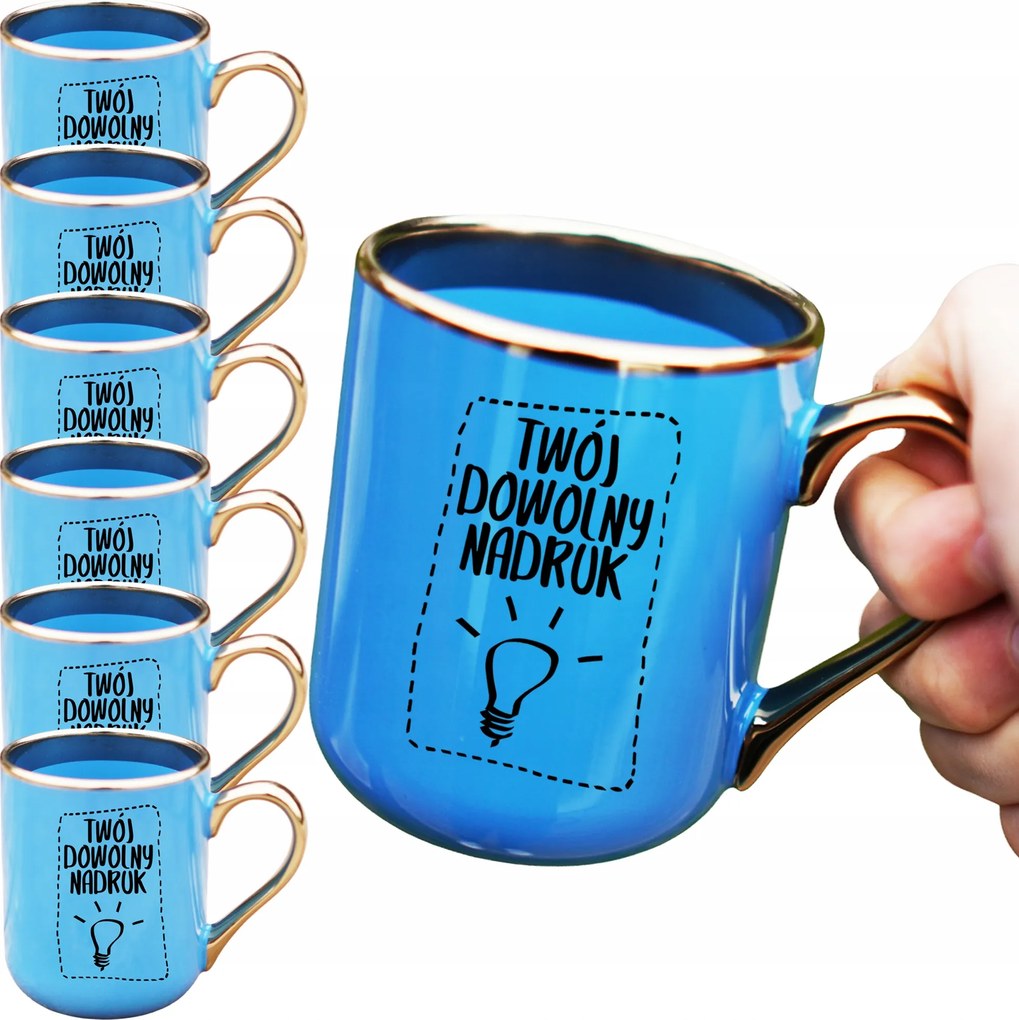 6 Db-os Kék-arany Bögre Szett 330ML-ES Nyomattal