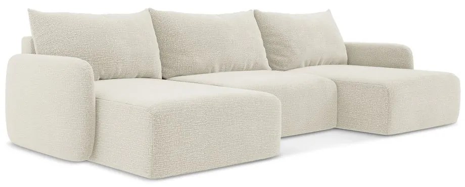 Krémszínű kinyitható-tárolóhelyes sarokkanapé Kalena – Makamii