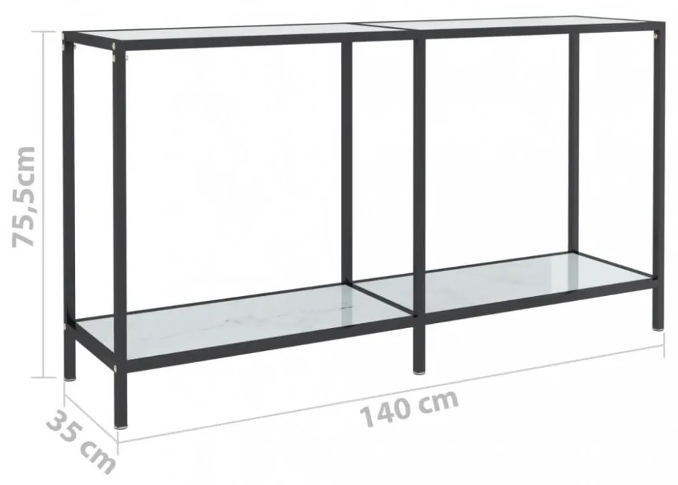fehér edzett üveg tálalóasztal 140 x 35 x 75,5 cm