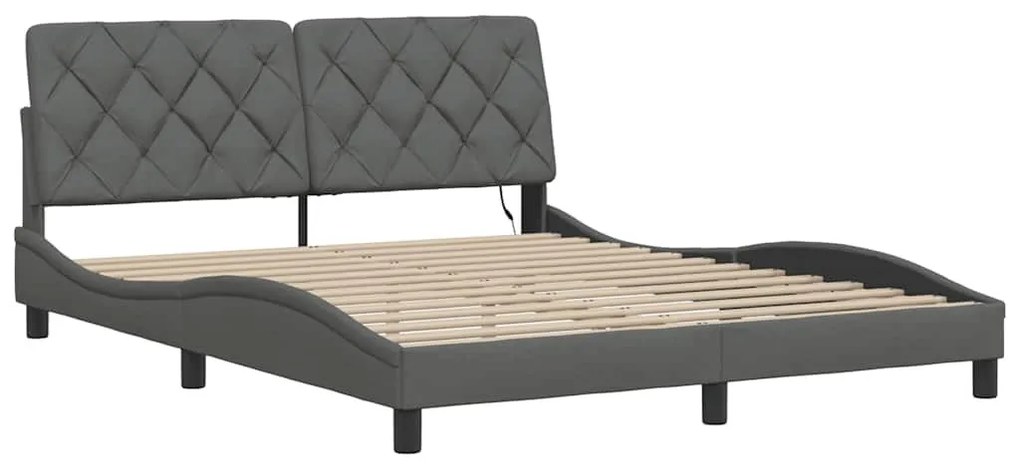 sötétszürke szövet ágykeret LED-es matrac nélkül 160 x 200 cm