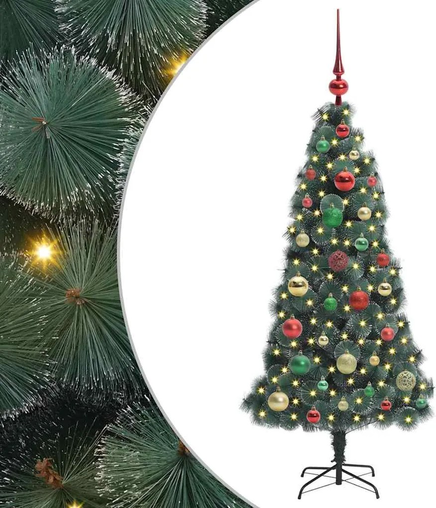vidaXL Műfenyő LED világítással és díszekkel Zöld 120 cm PET